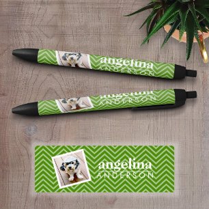 Stylo Noir Photo de Modern Chevron Motif et Nom personnalisé