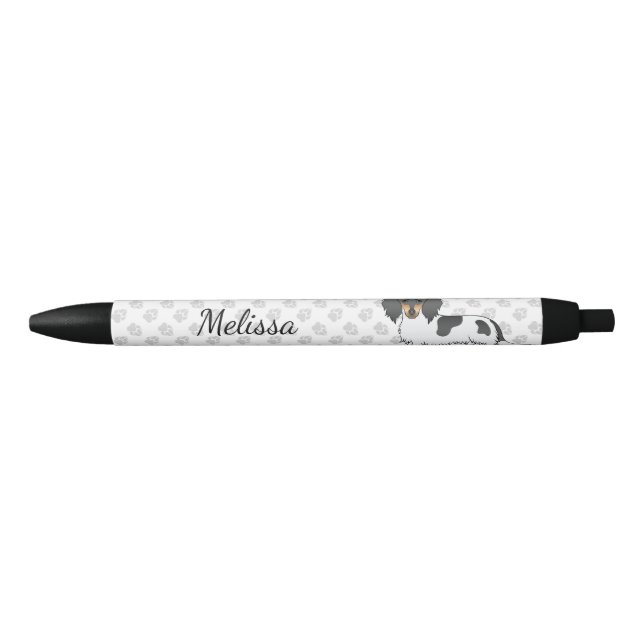 Stylo Noir Piebald Noir Et Tan Cheveux Long Dachshund & Nom (Devant)