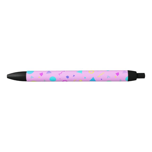 Stylo Noir Pink 80s Memphis Geometric Pattern (Devant)