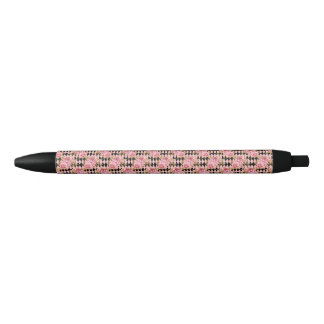 Stylo Noir Pink and Gold Floral Pen