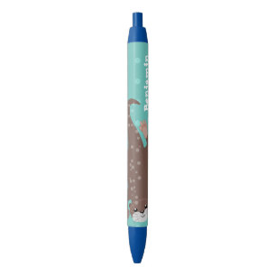 Stylo Noir Plongée de loutre mignonne sur dessin animé turquo