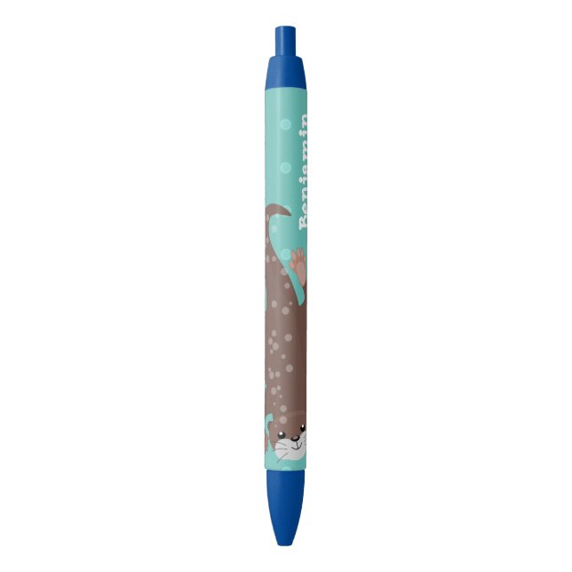 Stylo Noir Plongée de loutre mignonne sur dessin animé turquo (devant Vertical)