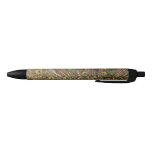 Stylo Noir Plumes de queue de paon