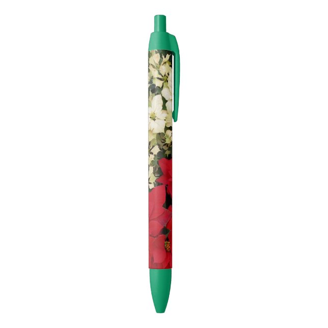 Stylo Noir Poinsettias blanches et rouges I Holiday Floral (Bas (Vertical))