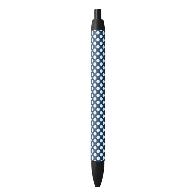 Stylo Noir Pois Bleus de la Marine, Motif à points Polka, poi (devant Vertical)