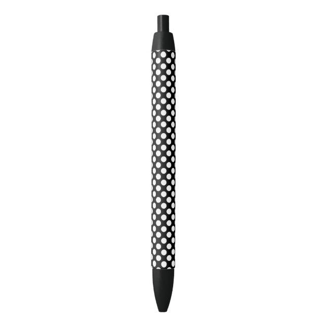 Stylo Noir Pois noirs et blancs, Motif Polka (devant Vertical)