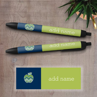 Stylo Noir Pomme enseignant personnalisée avec Motif Chevron