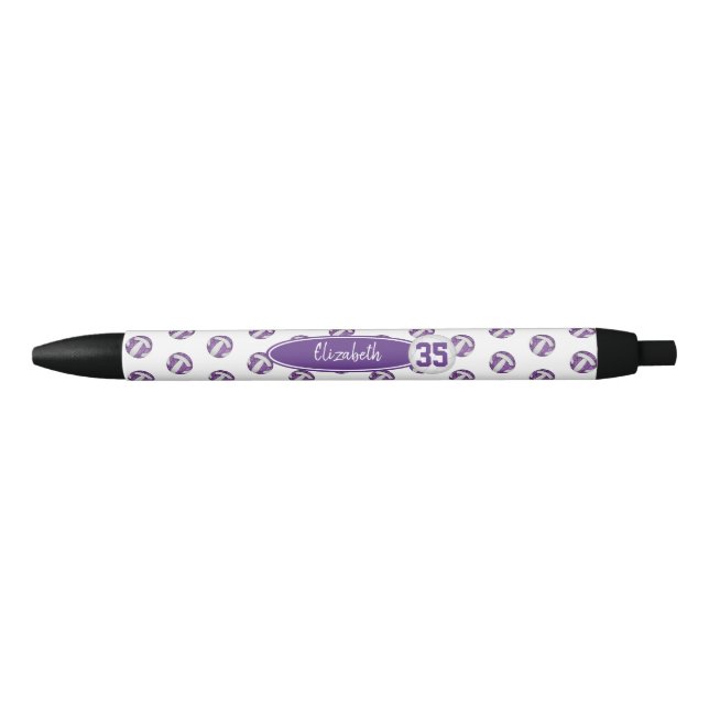 Stylo Noir poupée blanche nom personnalisé volleyballs motif (Devant)