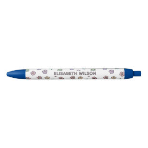 Stylo Noir Préparatoire Rétro Groovy Floral Monogramme Noir