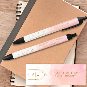 Stylo Noir Professeur de Yoga Monogramme Céleste   Rose Pâle