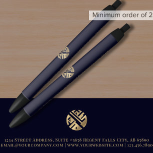 Stylo Noir Promo du logo bleu or de la Marine