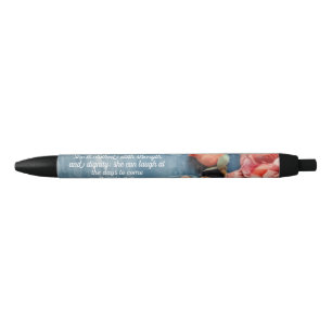 Stylo Noir Proverbes 31:25 Verset biblique floral inspirant