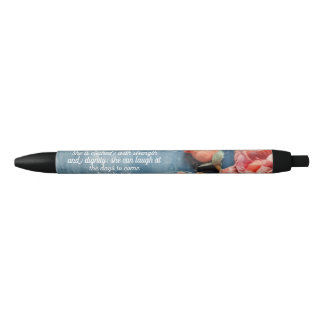 Stylo Noir Proverbs 31:25  Pen Inspiring Bible Verse Floral