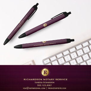 Stylo Noir Purple Gold Monogramme Notaire Affaires Élégant