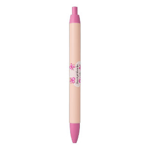 Stylo Noir Quatre fleurs roses florales