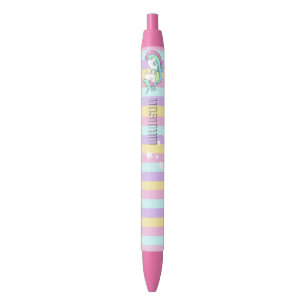 Stylo Noir Rainbow stripes Unicorn Stars École personnalisée