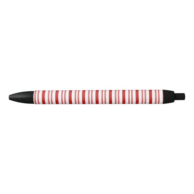 Stylo Noir Rayures de canne à bonbon rouges et blanches (Devant)