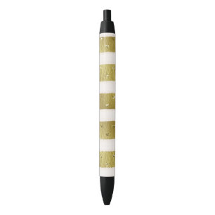 Stylo Noir Rayures de coeurs d'or