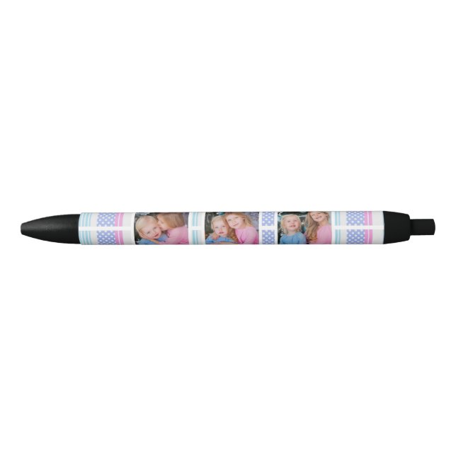 Stylo Noir Rayures Et Points Photo Personnalisée (Devant)