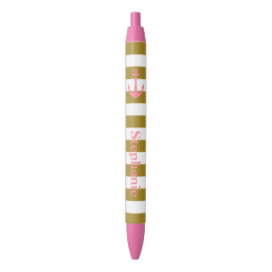Stylo Noir Rayures métalliques d'or et nautique rose