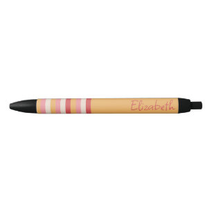 Stylo Noir Rayures orange rose or métallisé avec votre nom