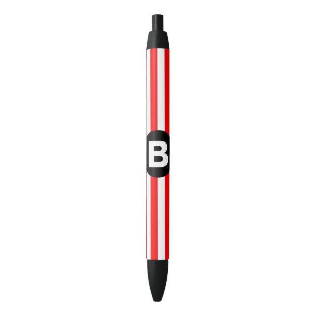 Stylo Noir Rayures verticales rouges et blanches Monogramme n (devant Vertical)