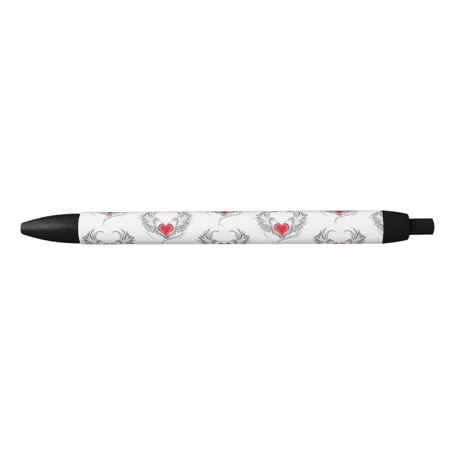 Stylo Noir Red Angel Coeur avec ailes (Devant)
