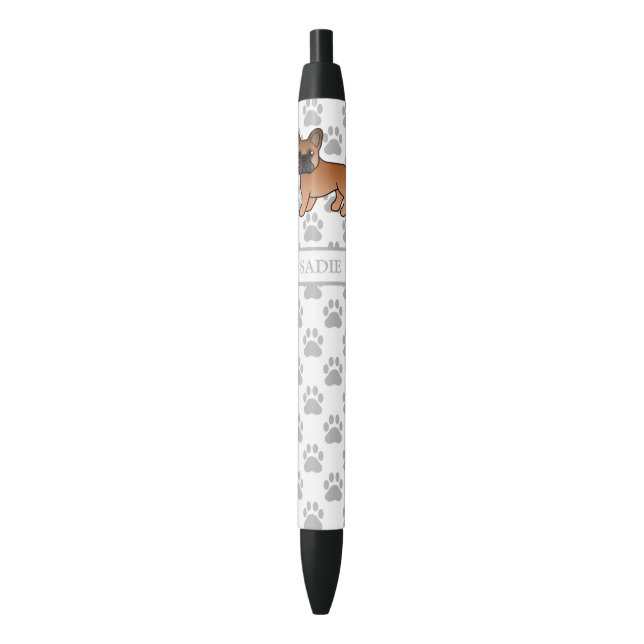 Stylo Noir Red French Bulldog mignon Dessin et nom (devant Vertical)