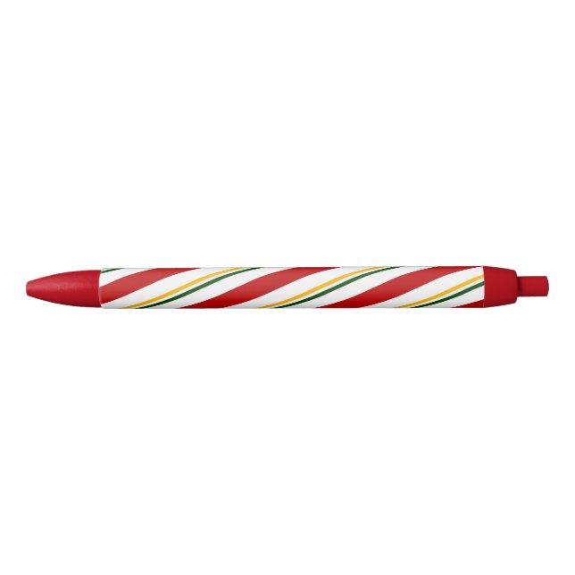 Stylo Noir Red Green & Gold Sucre de canne Stripes Noël (Devant)