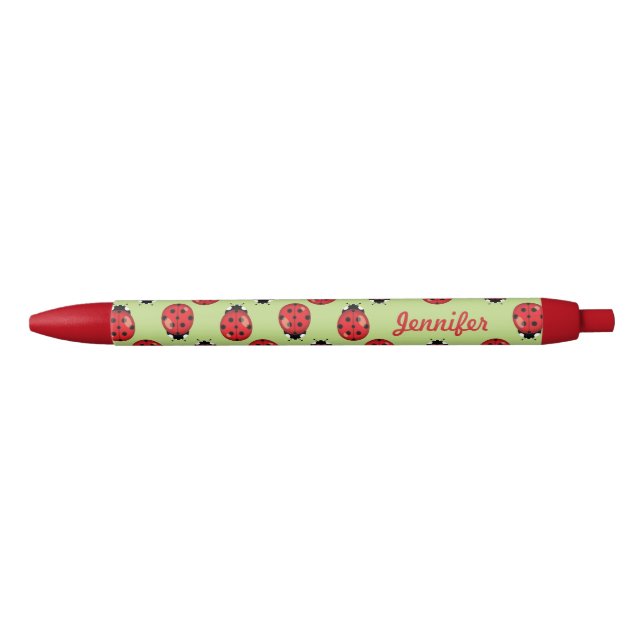 Stylo Noir Red Little Ladybugs Avec Nom Personnalisé (Devant)