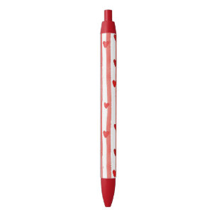 Stylo Noir Red Stripes & Coeurs