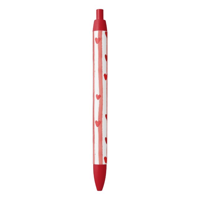 Stylo Noir Red Stripes & Coeurs (devant Vertical)