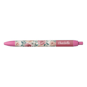 Stylo Noir Retour à l'école motif aquarelle mignonne fleurs r