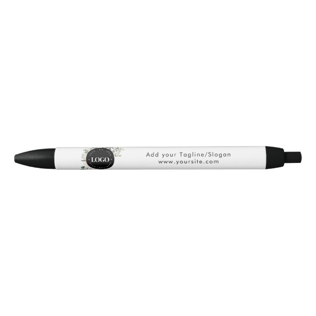 Stylo Noir Rond Cercle Custom Company Logo Floral Green (Devant)