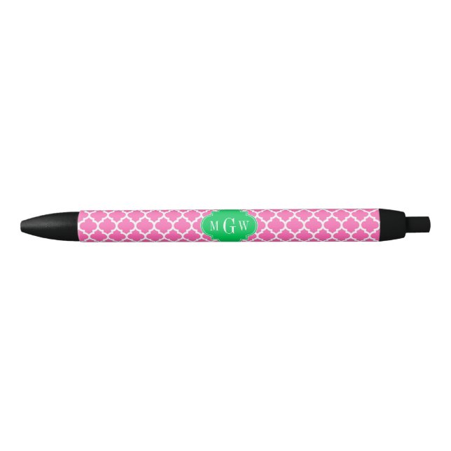 Stylo Noir Rose chaud avec marocain #5 Emerald 3 Monogramme i (Devant)