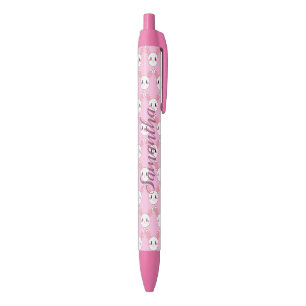 Stylo Noir Rose Chic Moderne Cute Fluffé Lapin Lapin