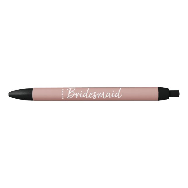 Stylo Noir Rose de script moderne Gold Bridesmaid Nom (Devant)
