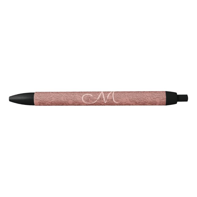 Stylo Noir Rose Gold Elegant Mariage Réception Monogramme (Devant)