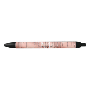 Stylo Noir Rose métallique Monogramme Parties scintillant ros