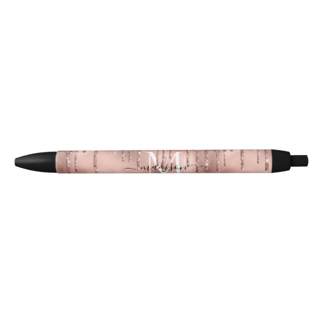 Stylo Noir Rose métallique Monogramme Parties scintillant ros (Devant)