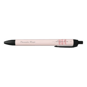 Stylo Noir rose moderne rousse monogramme nom commercial init