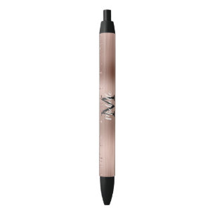 Stylo Noir Rose monogramme Parties scintillant d'or sur métal