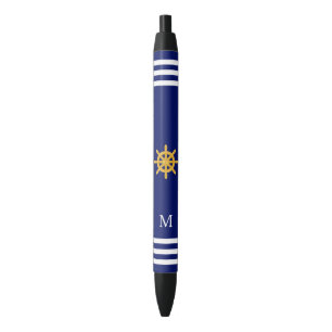 Stylo Noir Roue et monogramme du navire sur Arrière - plan bl