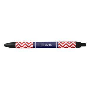 Stylo Noir Rouge Blanc LG Chevron Marine Nom bleu Monogramme