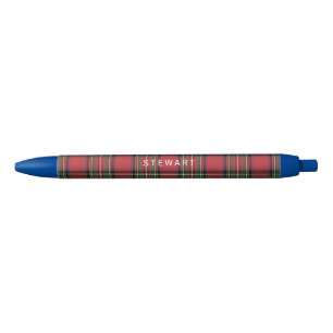 Stylo Noir Rouge et Vert Plaid Stewart Tartan Personnalisé