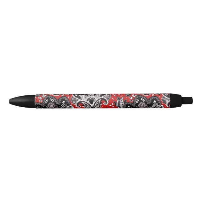 Stylo Noir Rouge noir et blanc Floral Paisley Bohemian Boho (Devant)