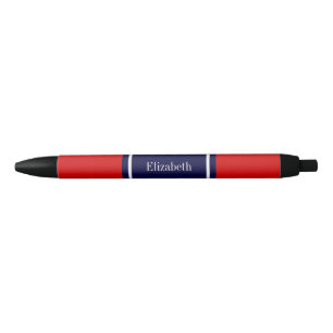 Stylo Noir Rouge uni, ruban bleu marine Nom Monogramme