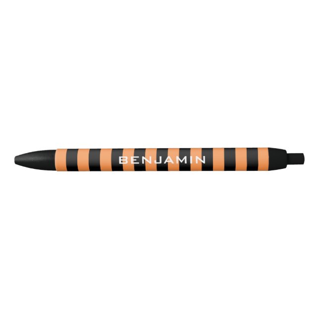 Stylo Noir Rugby orange et noir avec nom personnalisé (Devant)