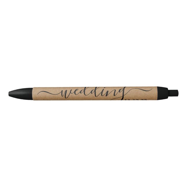 Stylo Noir Rustic Country Kraft Simple Script Wedding Favoris (Devant)