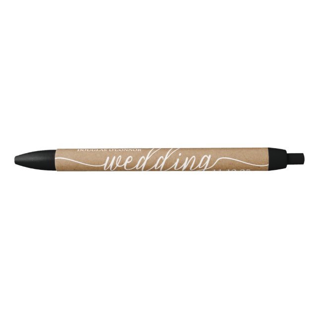 Stylo Noir Rustic Country Kraft Simple Script Wedding Favoris (Devant)